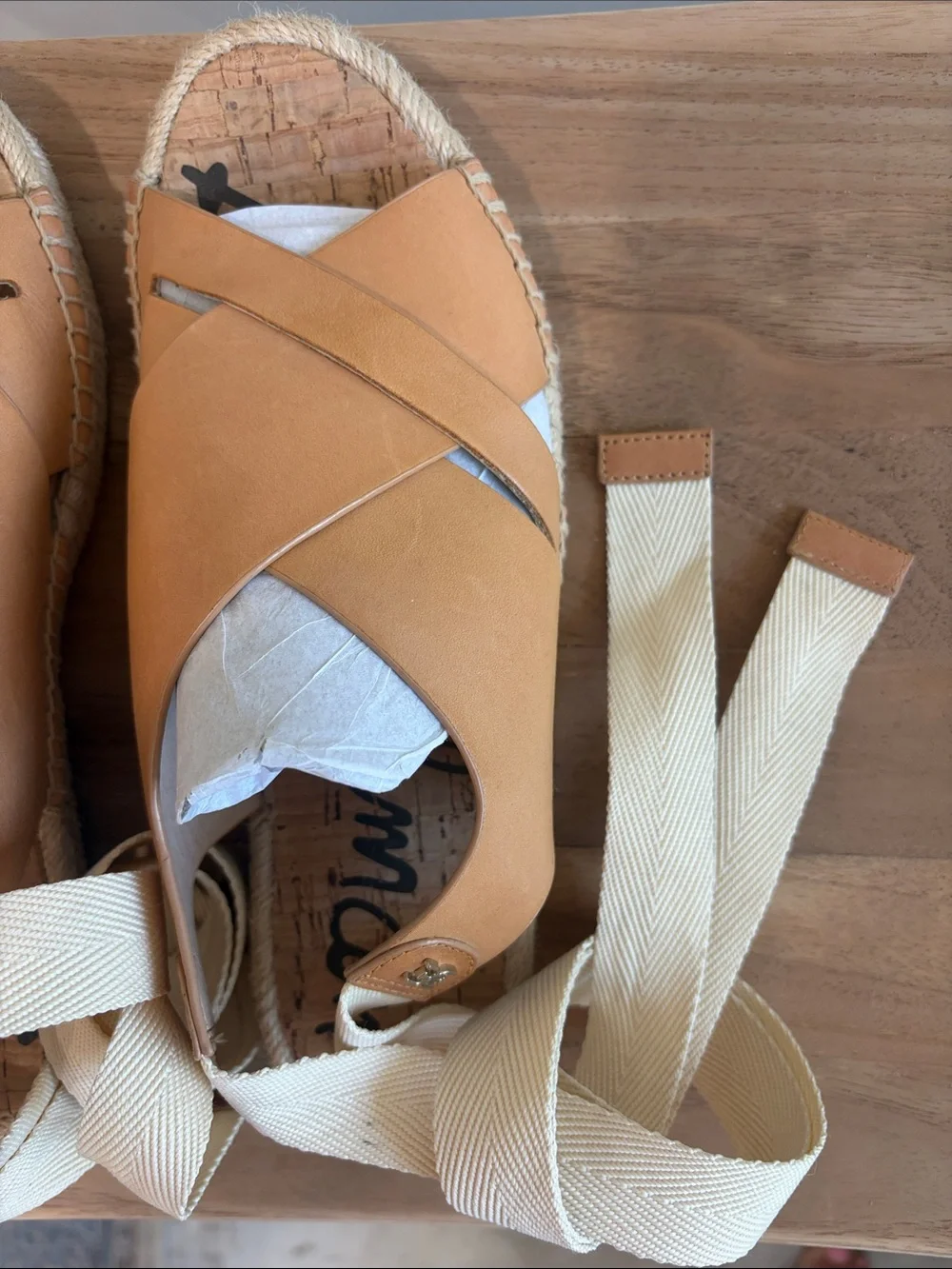 Sam Edelman Tan Leather Crisscross Espadrille Tie Sandals